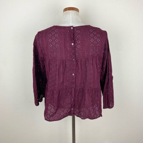 Madewell Eyelet Tiered Button-Back Top - Burgundy - Picture 6 of 7